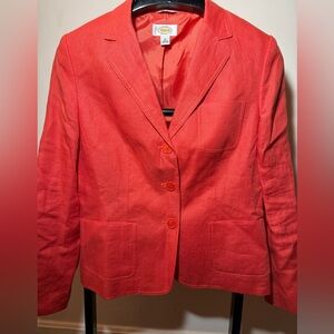 Talbots womens coral blazer 3 button jacket 100% Irish linen size 10